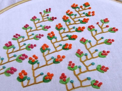 Hand Embroidery | Feather Stitch with French Knot | Hand Embroidery Designs #30