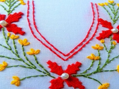 Hand embroidery|Neck design for dresses and blouses and embroidery stitches for beginners