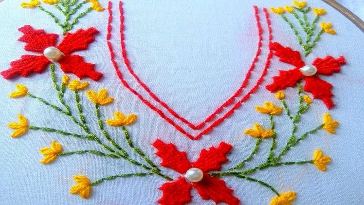 Hand embroidery|Neck design for dresses and blouses and embroidery stitches for beginners
