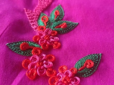 Hand Embroidery Pattern Tutorial #015 - Long and Short Stitch Leaves and French Knot Flowers
