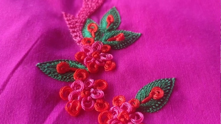 Hand Embroidery Pattern Tutorial #015 - Long and Short Stitch Leaves and French Knot Flowers