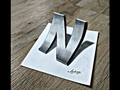 How To Draw 3D Curved Letter N - 3D Trick Art On Paper - Art Maker Akshay