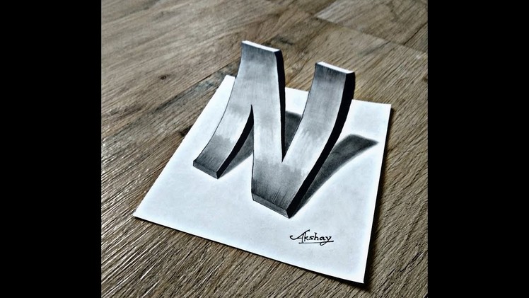 How To Draw 3D Curved Letter N - 3D Trick Art On Paper - Art Maker Akshay
