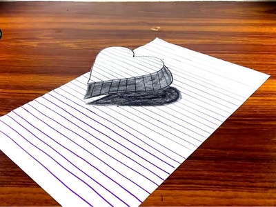 How To Draw 3d Heart On Paper - Optical Illusion - Anamorphic Illusion