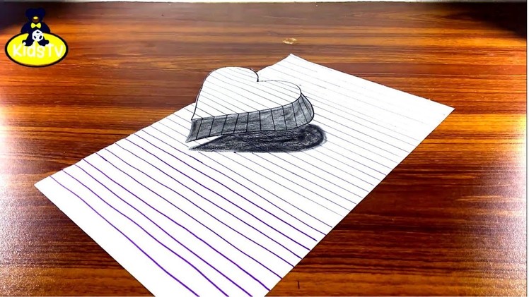 How To Draw 3d Heart On Paper - Optical Illusion - Anamorphic Illusion