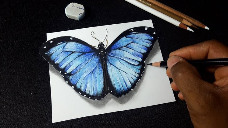 How to Draw 3D Realistic Butterfly - Amazing 3D Art