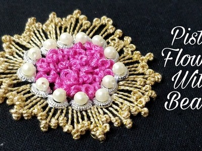 Pistil Stitch Flower with Beads (Hand Embroidery Work)