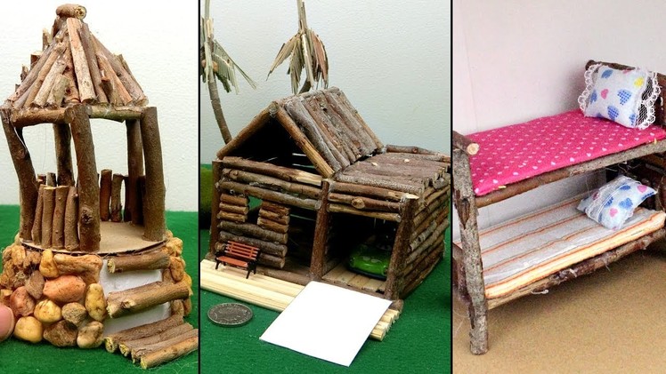 3 Easy Wooden Crafts from Tree Branch | Miniature Hut & Bunk Bed | Best out of Waste