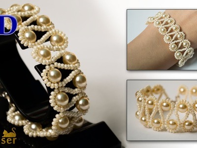Beaded Bracelet with Pearls. 3D Beading Tutorial