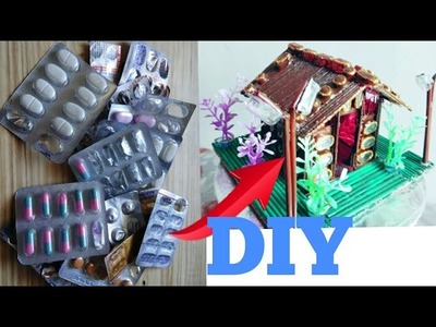 Best out waste medicine wrapper craft idea.DIY.Hut from medicine strips.Home decor.craftzone4u -25