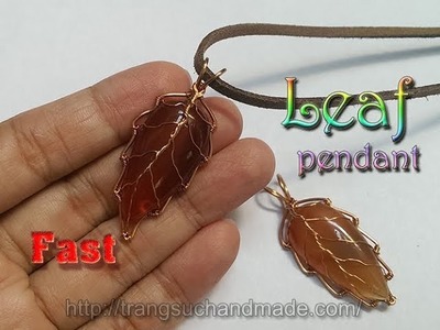 Big stone Leaf pendant from copper wire - Fast version 322