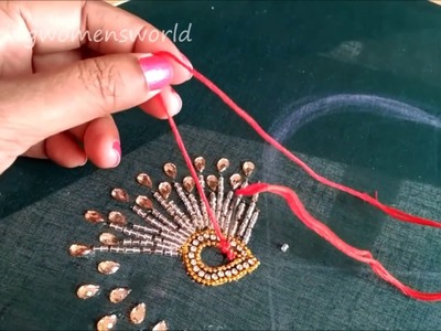 Creative Peacock Feather Aari. Maggam Hand Embroidery | Hand Stitches - Very Simple & Easy Making