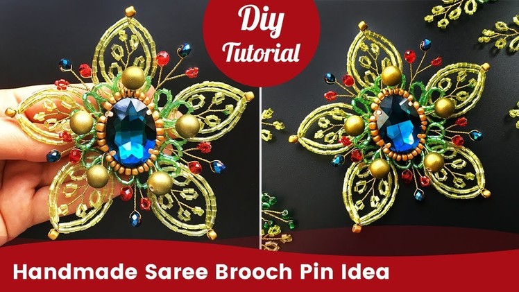 DIY Flower Brooch Pin Tutorial. Handmade Saree Brooch Pin Idea.
