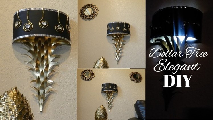 DIY Glam Elegant Wall Lamps|| DIY Elegant Black and Gold Home Decor| DIY Elegant Dollar Tree Decor
