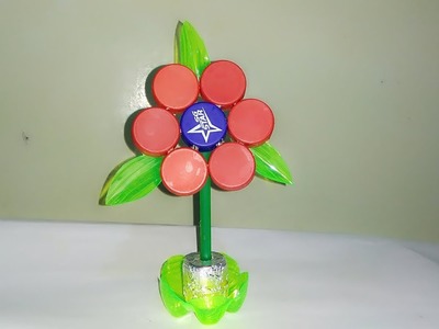 DIY. Reuse. Bottle Cap Flower.plastic bottle cap craft.Best Out Of Waste Craft Ideas
