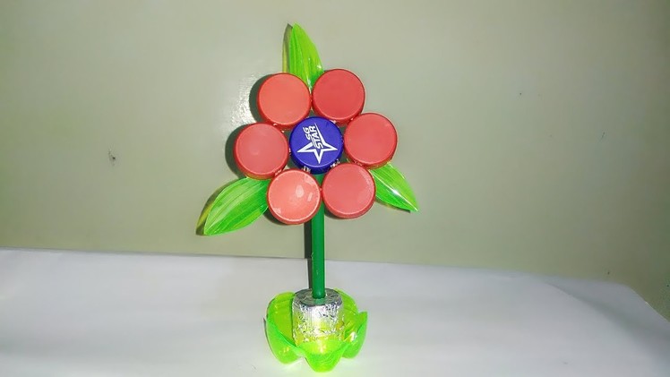 DIY. Reuse. Bottle Cap Flower.plastic bottle cap craft.Best Out Of Waste Craft Ideas