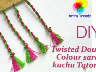 DIY Twisted Double Colour Saree Kuchu Tassel Making Tutorial Dori How to make saree kuchu at home
