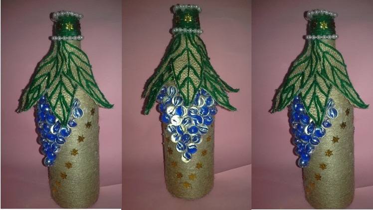 How to decor glass with jute| jute craft idea|decorated wine bottle using rope (jute)| dustu pakhe