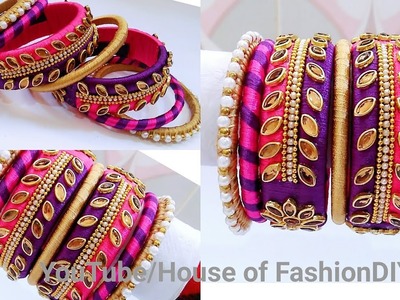 How  To Make Double Colour Thread Bangles.Pink & Violet Colour Silk Thread Bangles. !