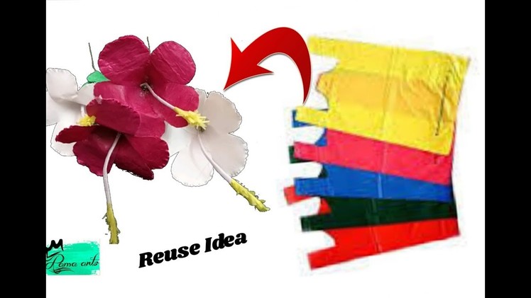 Hybiscus flowers with plastic carry bags | Best out of waste | Reuse ideas with jute bag