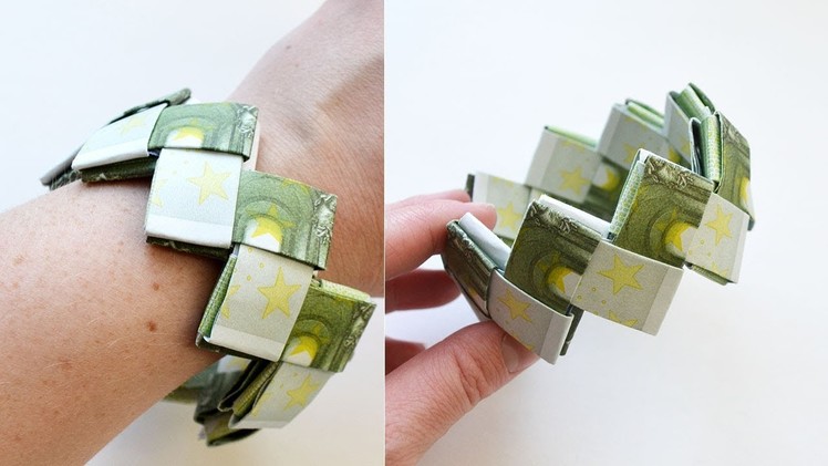 Money BRACELET EURO Origami Tutorial DIY Folded No glue and tape