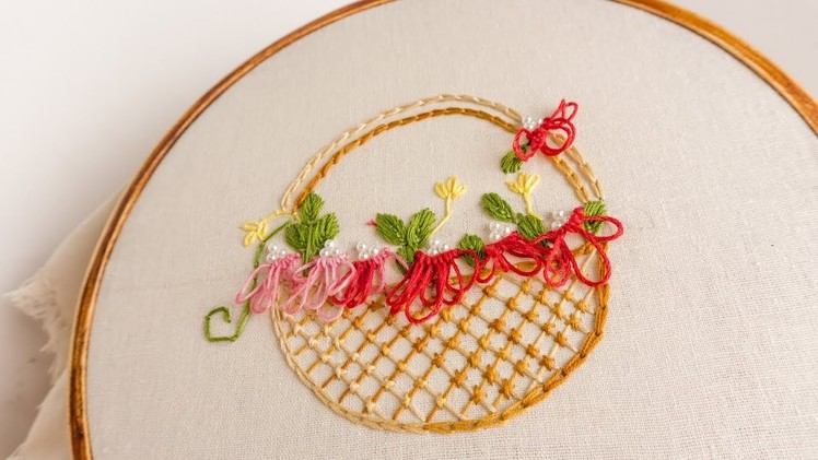 Simple embroidery stitches for flower basket by HandiWorks