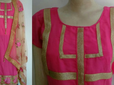 Simple kurti with lace design cutting and stitching. DIY simple kurti in easy steps