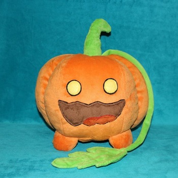 Toy made from drawing. Pumpkin Pet, Steven Universe, commissioned plush, pumpkin dog, Jack O Lantern, halloween