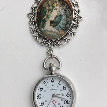 Vintage Cabochon Large Brooch Fob Watch