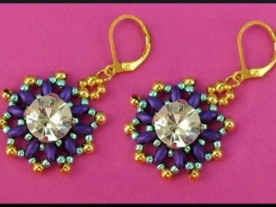 DIY | Blumen Perlen Ohrringe mit Strassstein | Beaded flower earrings with rhinestone | Beadwork