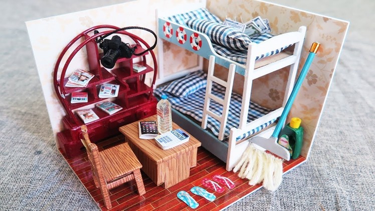 DIY Miniature Doll House Room ~ Bunk Bed ~ Bookcase ~ Table ~ Floor Cleaning -  Mini Crafts