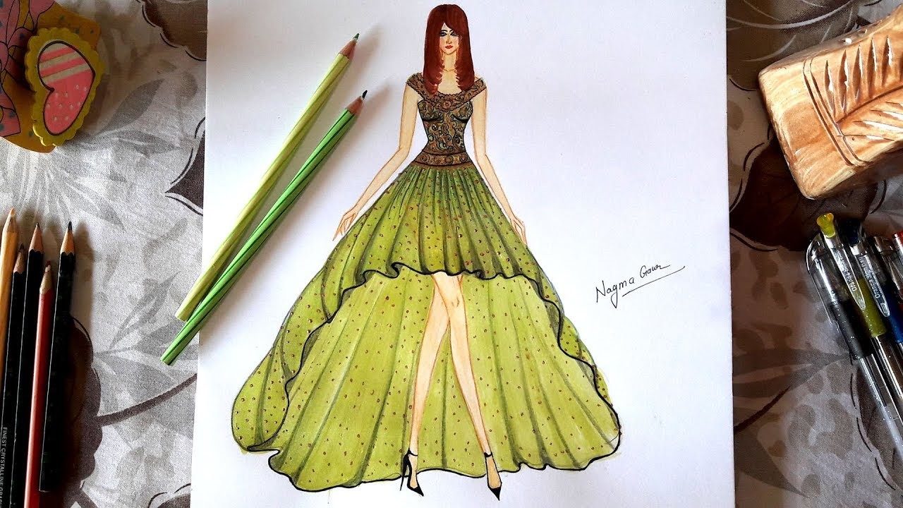 How to draw a fashion dress step by step