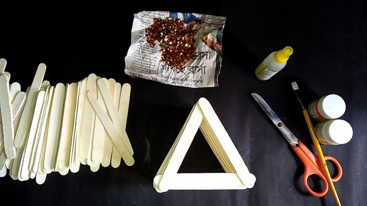 How to make pen stand with icecream sticks step by step
