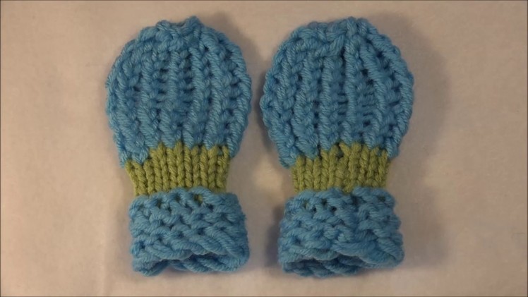 Mitonnes o guantes para bebe tejidos con telar. knitting loom baby mittons