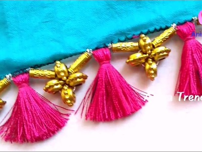 Non Crochet Beaded Saree Kuchu Tutorial How to make saree kuchu at home easily DIY Weaving