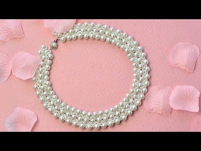 PandaHall Wedding Jewelry Video Tutorial on White Glass Pearl Beads Stitch Bib Necklace