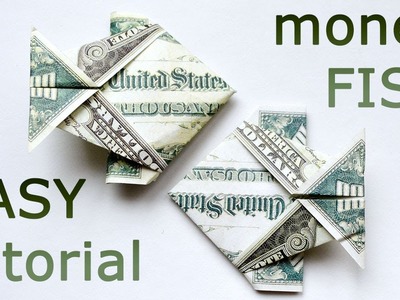 Very EASY Money FISH Origami 1 Dollar Tutorial DIY Folded No glue and tape