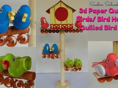 3d Paper Quilling birds.Quilled Bird cage. Quilling Showpiece