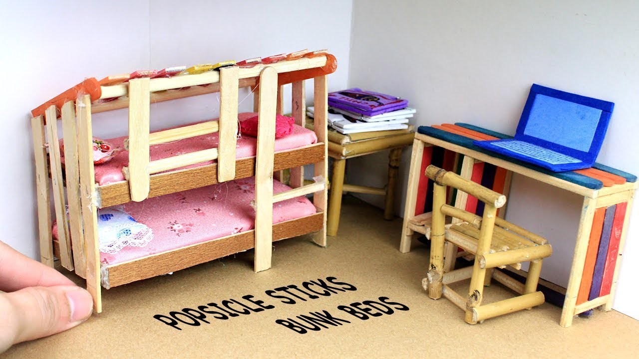 5 Easy Miniature Furniture, Popsicle Stick Bunk Beds DIY & Crafts ideas