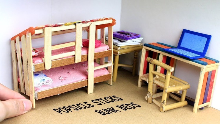 5 Easy Miniature Furniture | Popsicle Stick Bunk Beds - DIY & Crafts ideas
