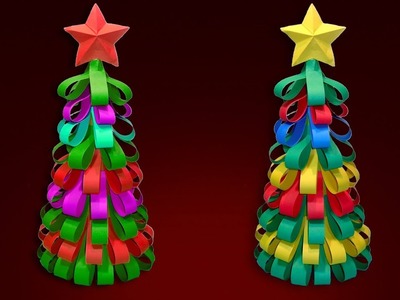 Christmas Tree With Color Paper Ribbons - How To Make a 3D Paper Christmas Tree - DIY Xmas Tree