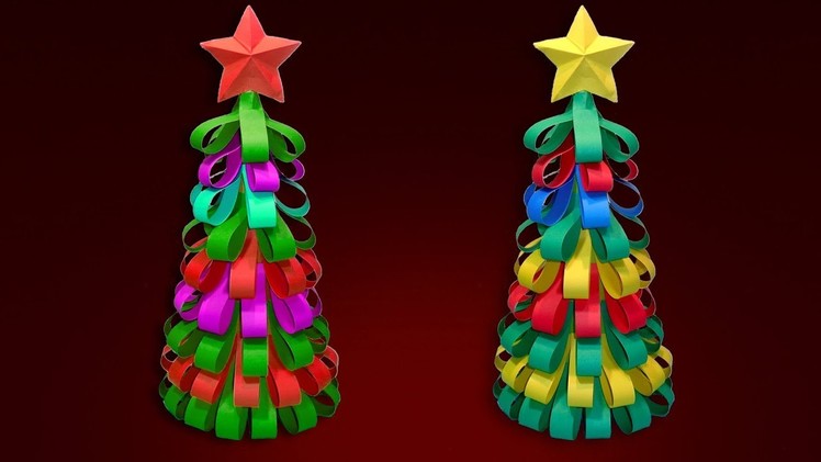 Christmas Tree With Color Paper Ribbons - How To Make a 3D Paper Christmas Tree - DIY Xmas Tree