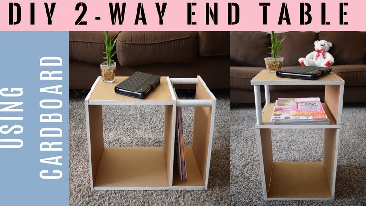 DIY: 2 - way end table.side table with magazine holder using cardboard | Simple & cheap furniture