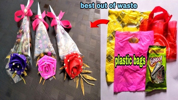 DIY Flower Bouquet from Waste Carry Bags-Best out of Waste