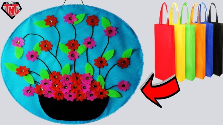 DIY Old Shopping Bag Flowers Wall Hanging || Fabric Tote Bag Wall Decor at Home