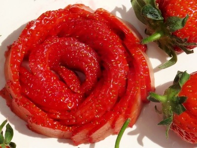 How To Make A Strawberry Rose Flower  | Fruit Carving Strawberries Garnishes