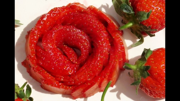 How To Make A Strawberry Rose Flower  | Fruit Carving Strawberries Garnishes