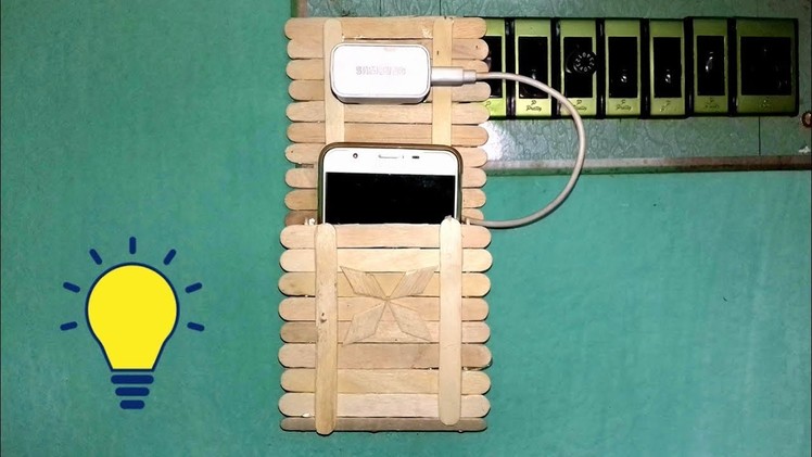 How to make charging holder from waste icecream stick | easy popsicle stick mobile holder making.
