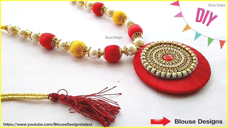 How To Make Silk Thread Necklace, pearl necklace making at home, Diy