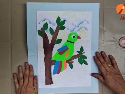 Making paper parrot for craft.